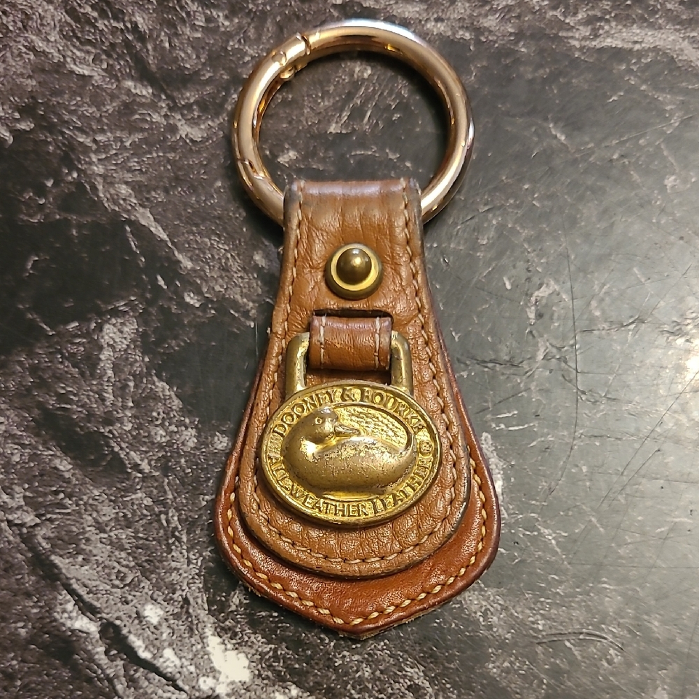Dooney & Bourke Brown Leather Key Fob with Gold-Tone Duck Medallion
